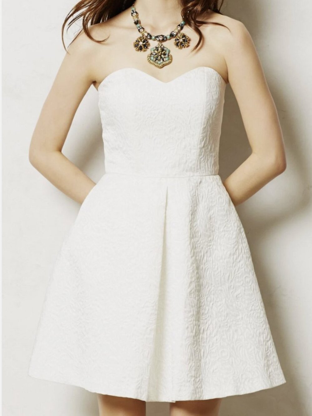Hunter Bell Snowmeadow Dress White Strapless Jacquard Fit Flare Dress Size 6